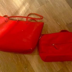 Pair of two red pleather bags